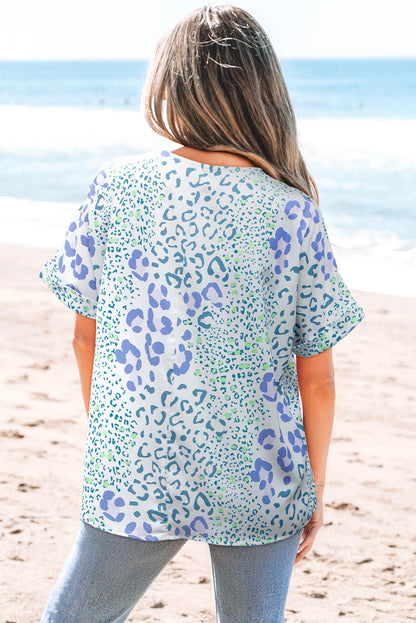 Threaded Pear Marleigh Leopard Print V Neck Short Sleeve Blouse