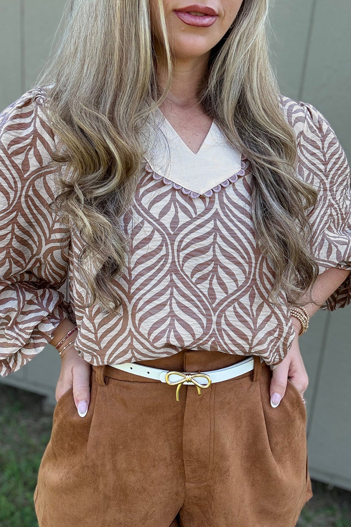 Threaded Pear Phoebe Collar Puff Sleeve Top