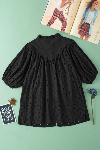 Threaded Pear Arielle Embroidered Hollow-out Puff Sleeve Blouse
