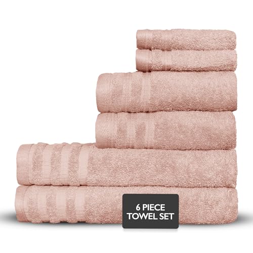 Luxury 6-Piece Shelly Towel Set - 100% Cotton Terry Cloth, 2 Bath Towels, 2 Hand Towels & 2 Washcloths, Soft, Quick Dry & High Absorbent - Classic Turkish Towels