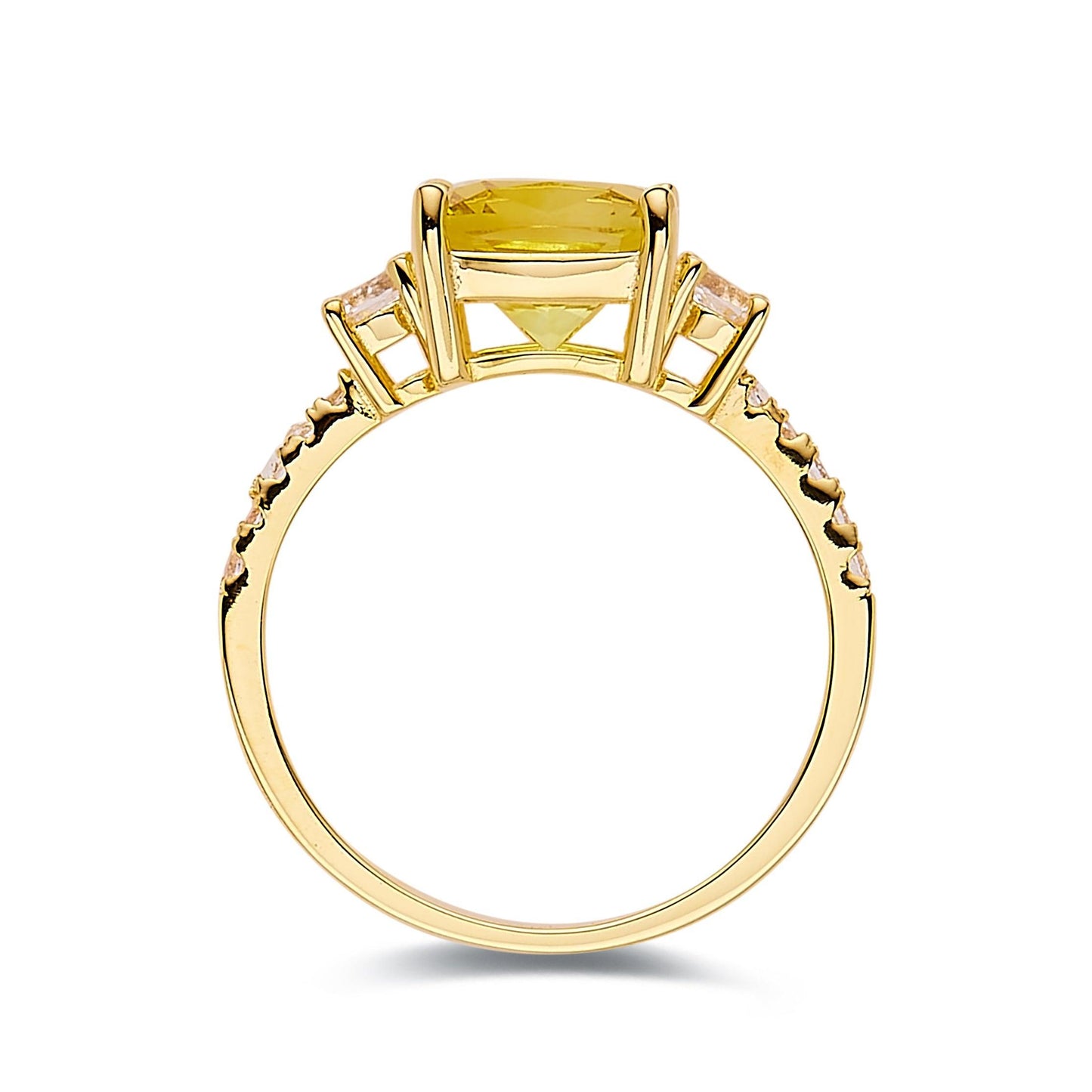 3.00 Ct Cushion Yellow Sapphire Prong 18k Yellow Gold Over Silver Three Stone Ring