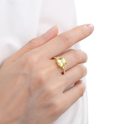 3.00 Ct Cushion Yellow Sapphire Prong 18k Yellow Gold Over Silver Three Stone Ring