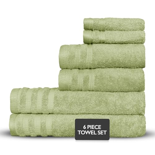 Luxury 6-Piece Shelly Towel Set - 100% Cotton Terry Cloth, 2 Bath Towels, 2 Hand Towels & 2 Washcloths, Soft, Quick Dry & High Absorbent - Classic Turkish Towels