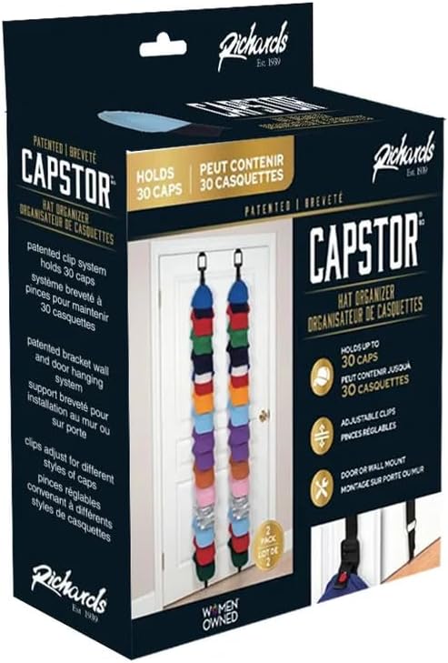2-Pack Over-the-Door Cap Rack Organizer – Holds Up to 30 Baseball Hats