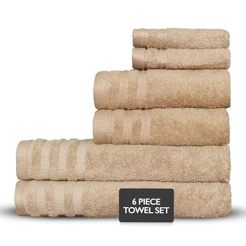 Luxury 6-Piece Shelly Towel Set - 100% Cotton Terry Cloth, 2 Bath Towels, 2 Hand Towels & 2 Washcloths, Soft, Quick Dry & High Absorbent - Classic Turkish Towels