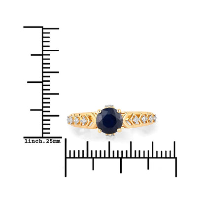 1.03 Ct Round Blue Sapphire & Diamond Prong 10k Gold Bridge Engagement Ring