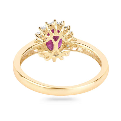 0.85 Ct Oval Pink Ruby Diamond Prong 10K Gold Halo Ring