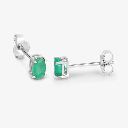 0.38 Ct Oval Green Zambian Emerald Prong 10K Gold Stud Earrings