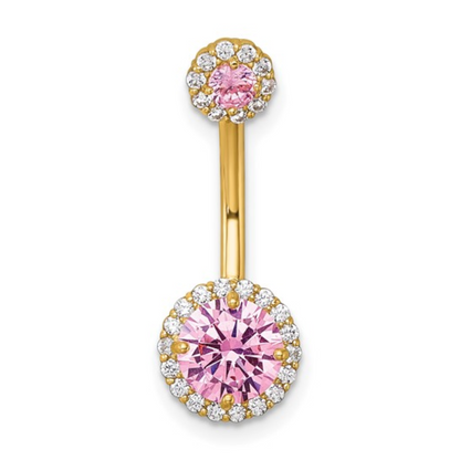 10k Gold Pink and White CZ Navel Ring