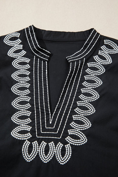 Threaded Pear Raelynn Contrast Embroidered Detail Blouse