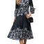 Black Gray Floral Border Print