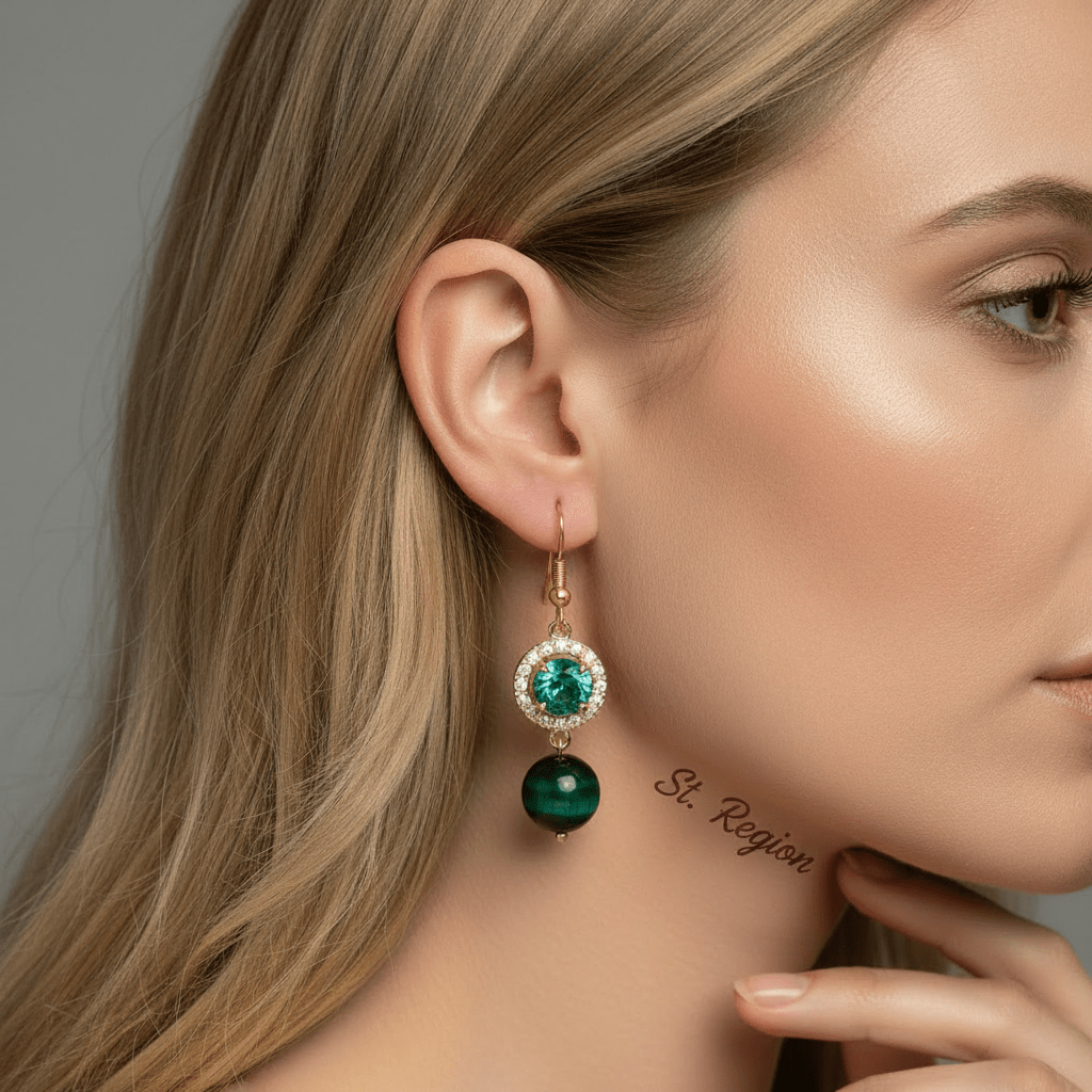 Green Quartz & Crystal Cubic Zirconia Goldtone Ball Hook Earrings