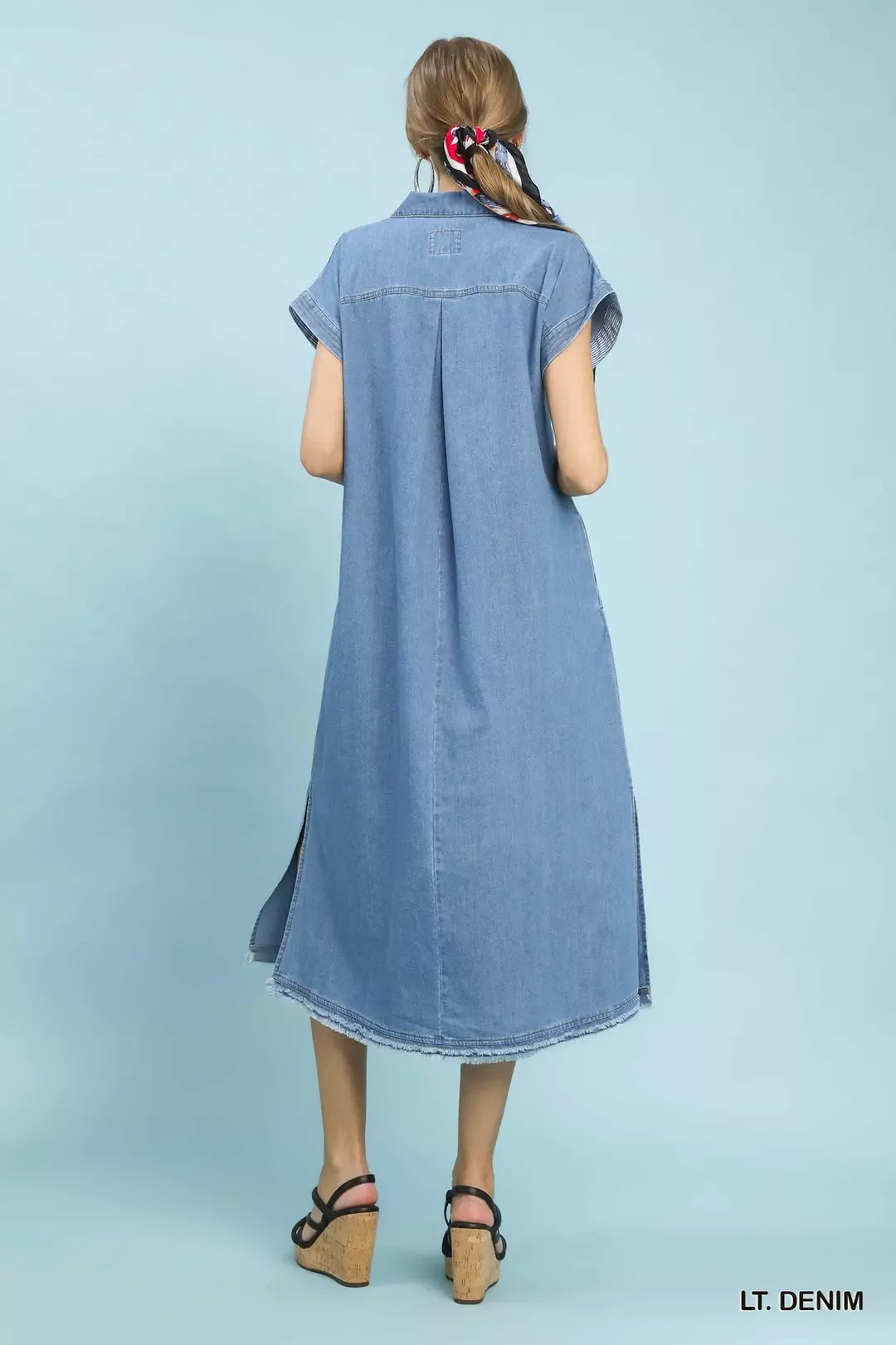 umgee denim dress Plus Size Blue Midi 2XL day wear Umgee Ruffled Washed Denim Dress