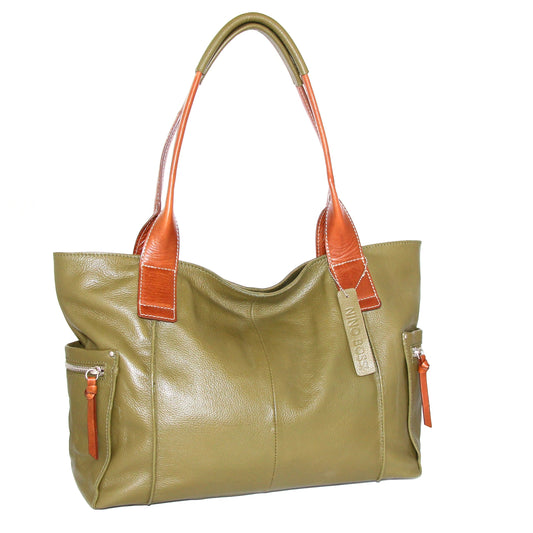 Brenna Leather Tote in Loden