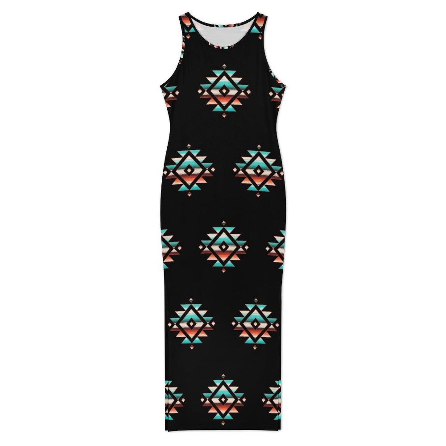 Baha Ranch Southwestern Aztec Sleeveless Bodycon Side Slit Western Maxi Dress