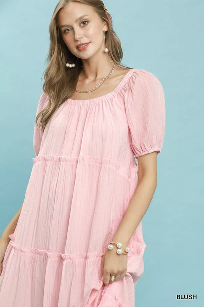 Umgee Textured Tiered Midi Dress in Blush