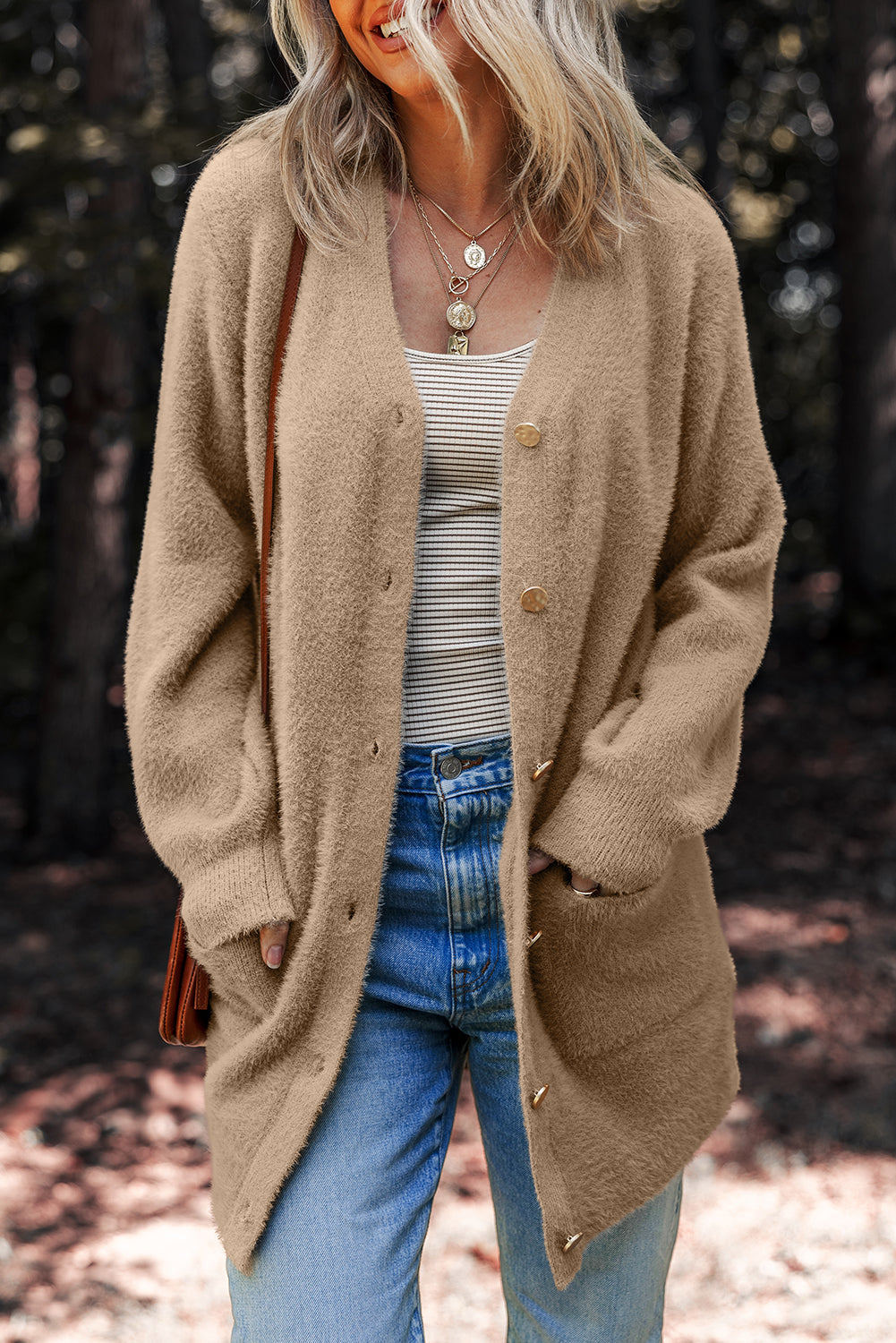 Threaded Pear Brooklyn Front Midi Solid Cardigan