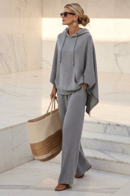Women's Cape-Sleeve Hoodie & Wide-Leg Pants Resort Set