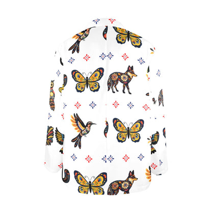 Baha Ranch Colores de Mexico Mexican Talavera Floral Animals Blazer in White
