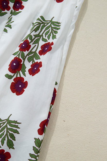 Threaded Pear Halo Sleeve Loose Floral Dress