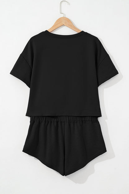 Black Cropped Tee and Ruffle High Waist Skort Set