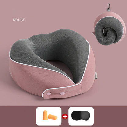 U-Shaped Memory Cotton Travel Pillow with Storage