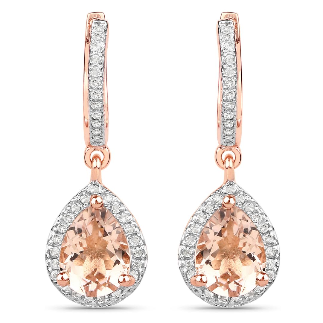Pear Pink Morganite Prong Rose Gold Plated Silver Teardrop Dangle Earrings