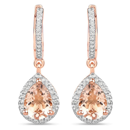 Pear Pink Morganite Prong Rose Gold Plated Silver Teardrop Dangle Earrings