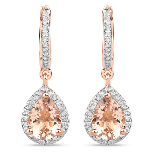 Pear Pink Morganite Prong Rose Gold Plated Silver Teardrop Dangle Earrings