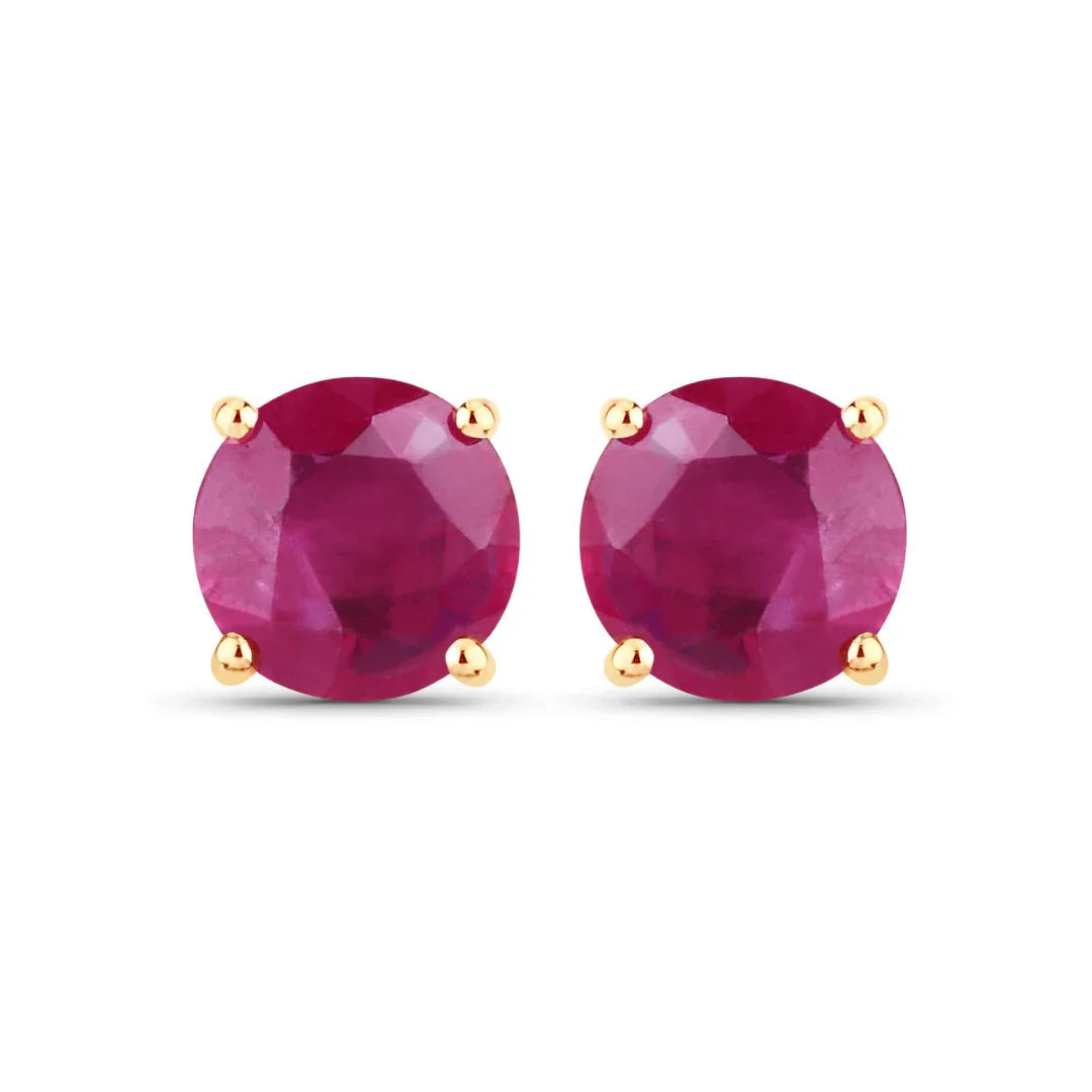 0.86 Ct Round Pink Ruby Prong 10K Gold Stud Earrings