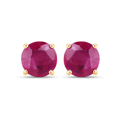 0.86 Ct Round Pink Ruby Prong 10K Gold Stud Earrings