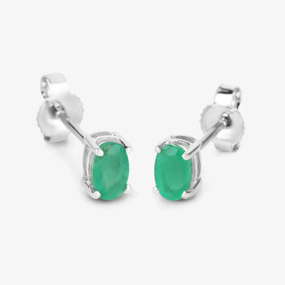 0.38 Ct Oval Green Zambian Emerald Prong 10K Gold Stud Earrings