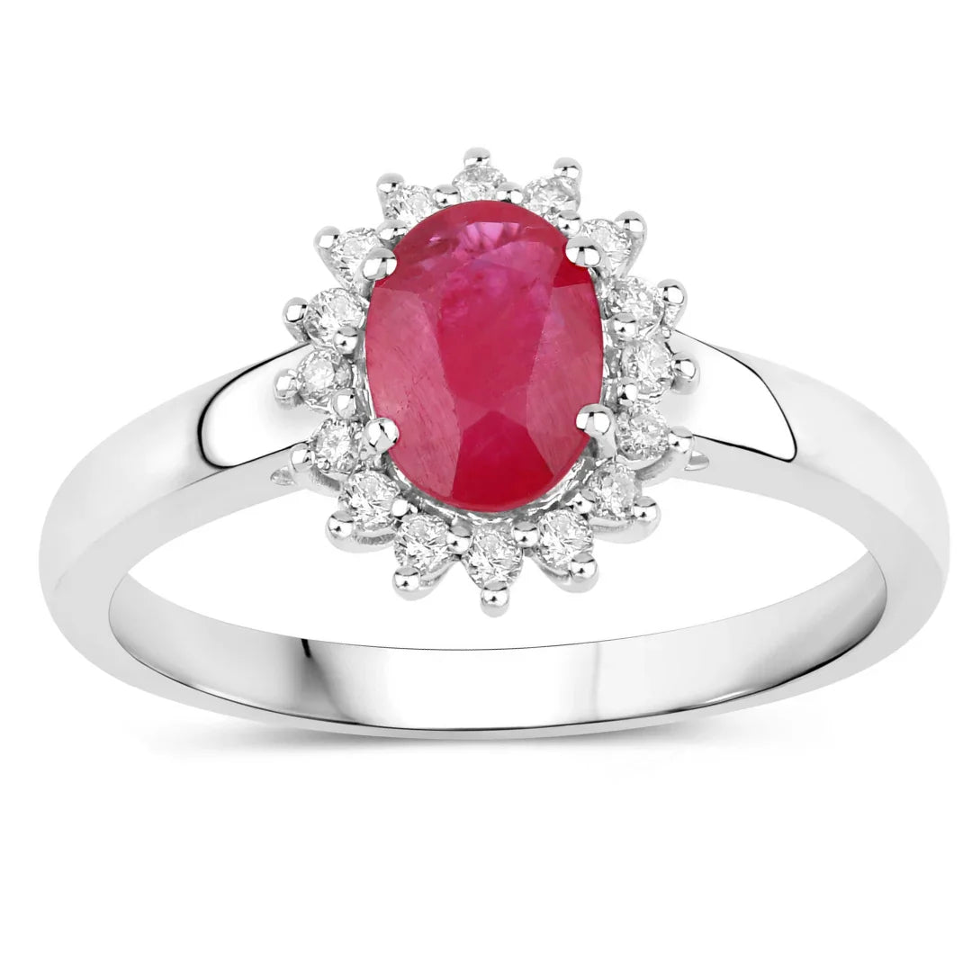 0.85 Ct Oval Pink Ruby Diamond Prong 10K Gold Halo Ring