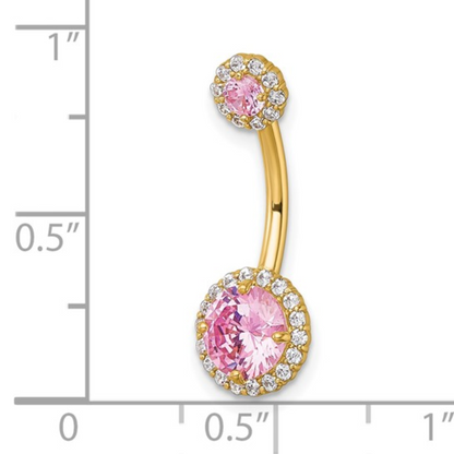 10k Gold Pink and White CZ Navel Ring