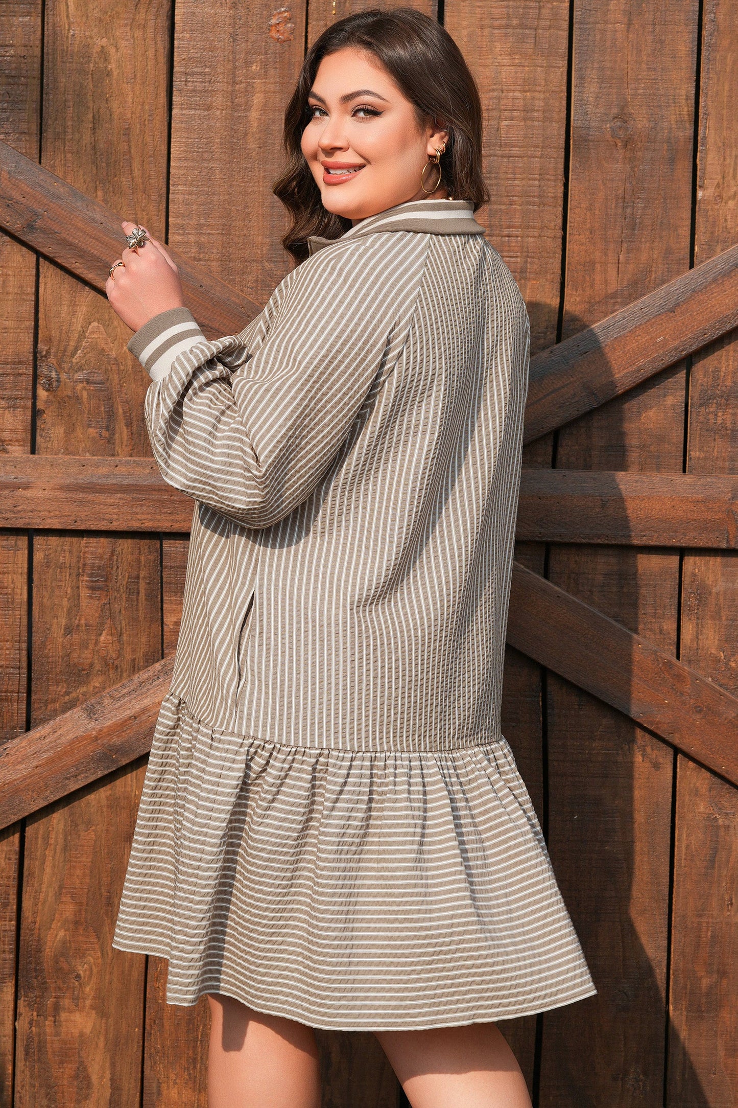 Threaded Pear Noor Sleeve Ruffled Mini PLUS Dress