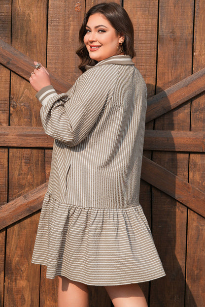 Threaded Pear Noor Sleeve Ruffled Mini PLUS Dress