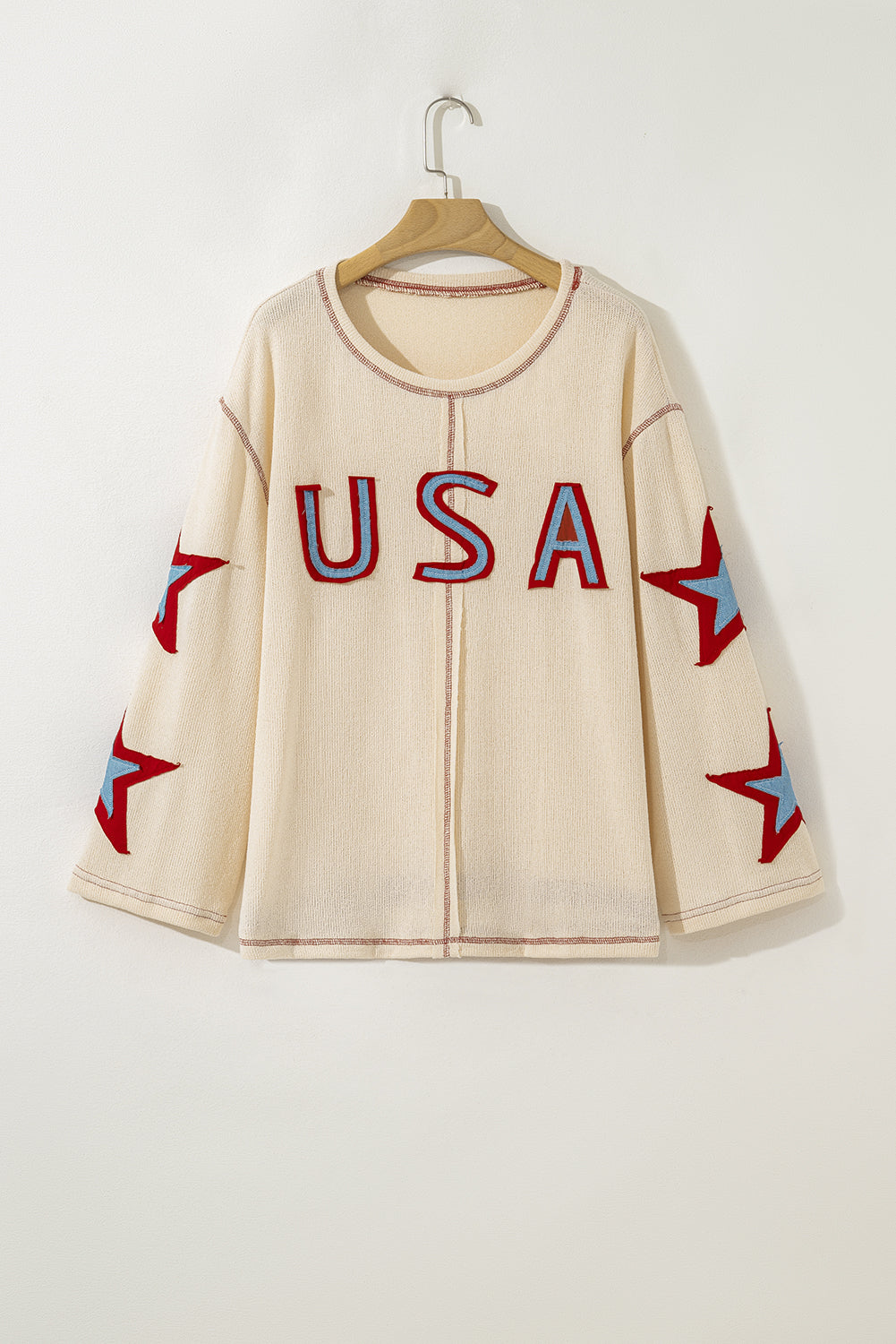 Threaded Pear USA Patchwork Exposed Seam Long Sleeve Top