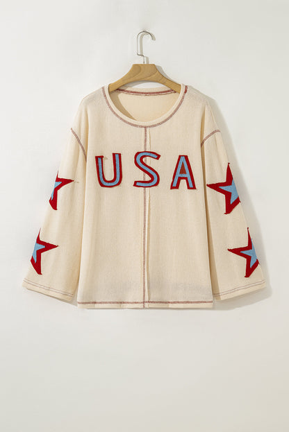 Threaded Pear USA Patchwork Exposed Seam Long Sleeve Top