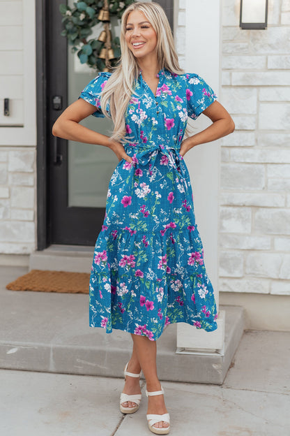 Threaded Pear Tessa Tie Belted Long Dress