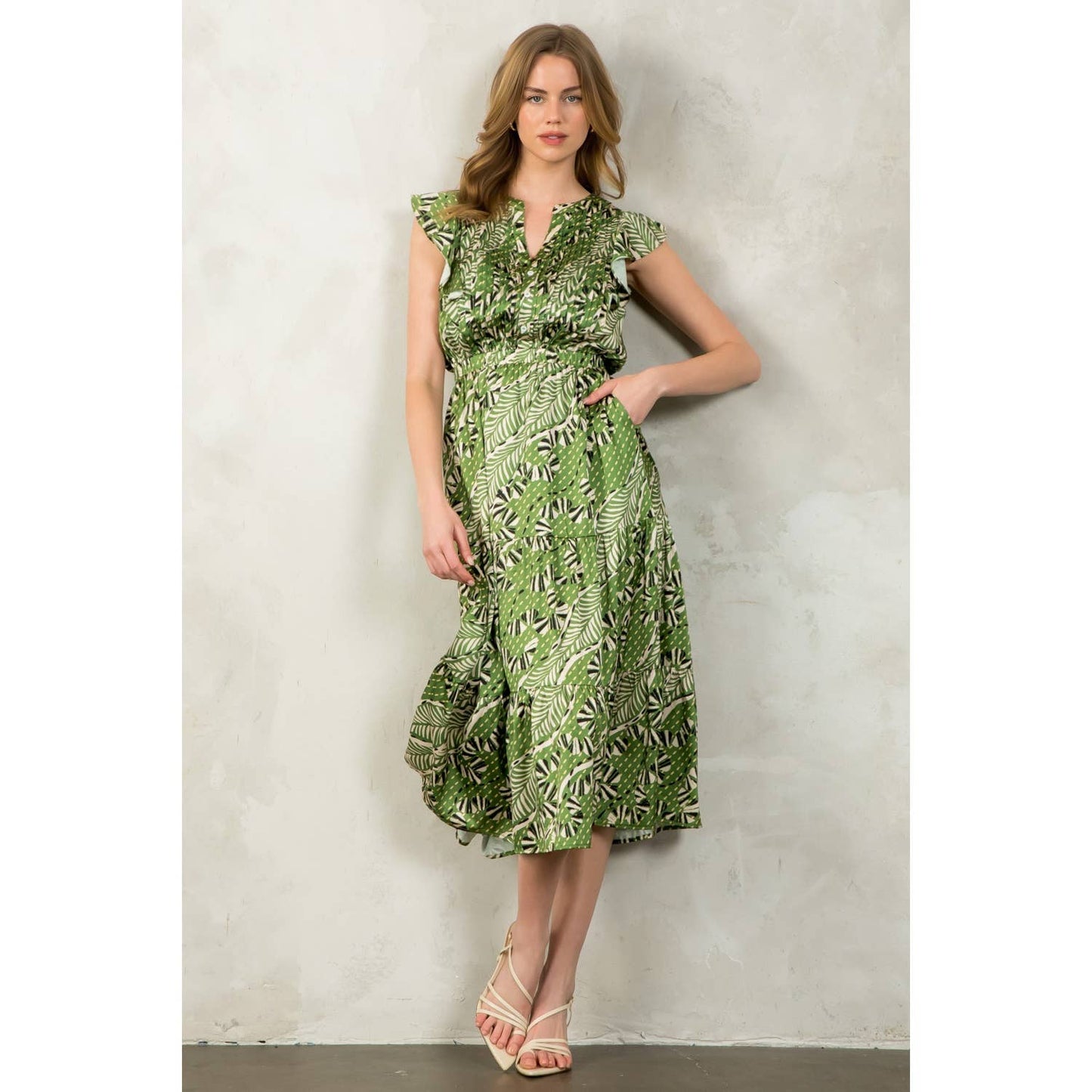 Gwen - Flutter Sleeve Print Tiered Dress