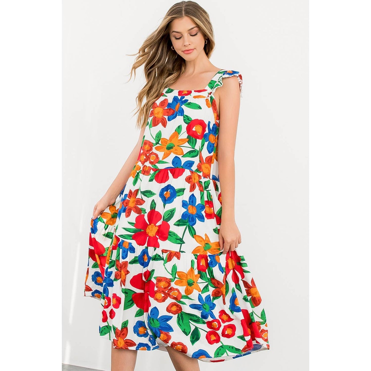 Marlow-Floral Print Tiered Midi Dress