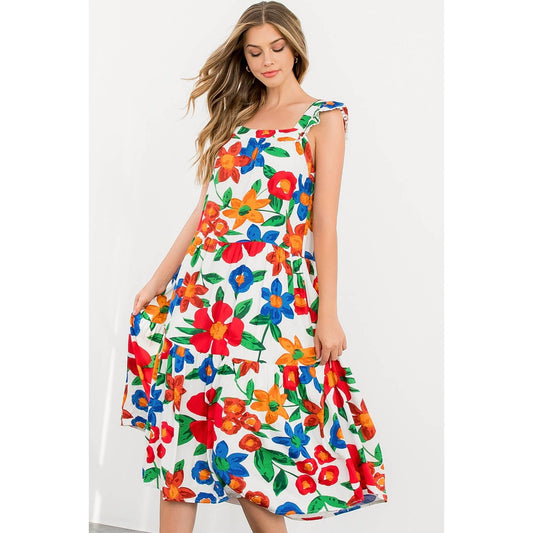 Marlow-Floral Print Tiered Midi Dress