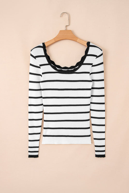 Threaded Pear Sutton Striped Ribbed Slim Sweater