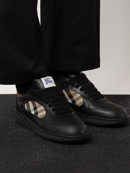 Leather Sneakers With Check Inserts