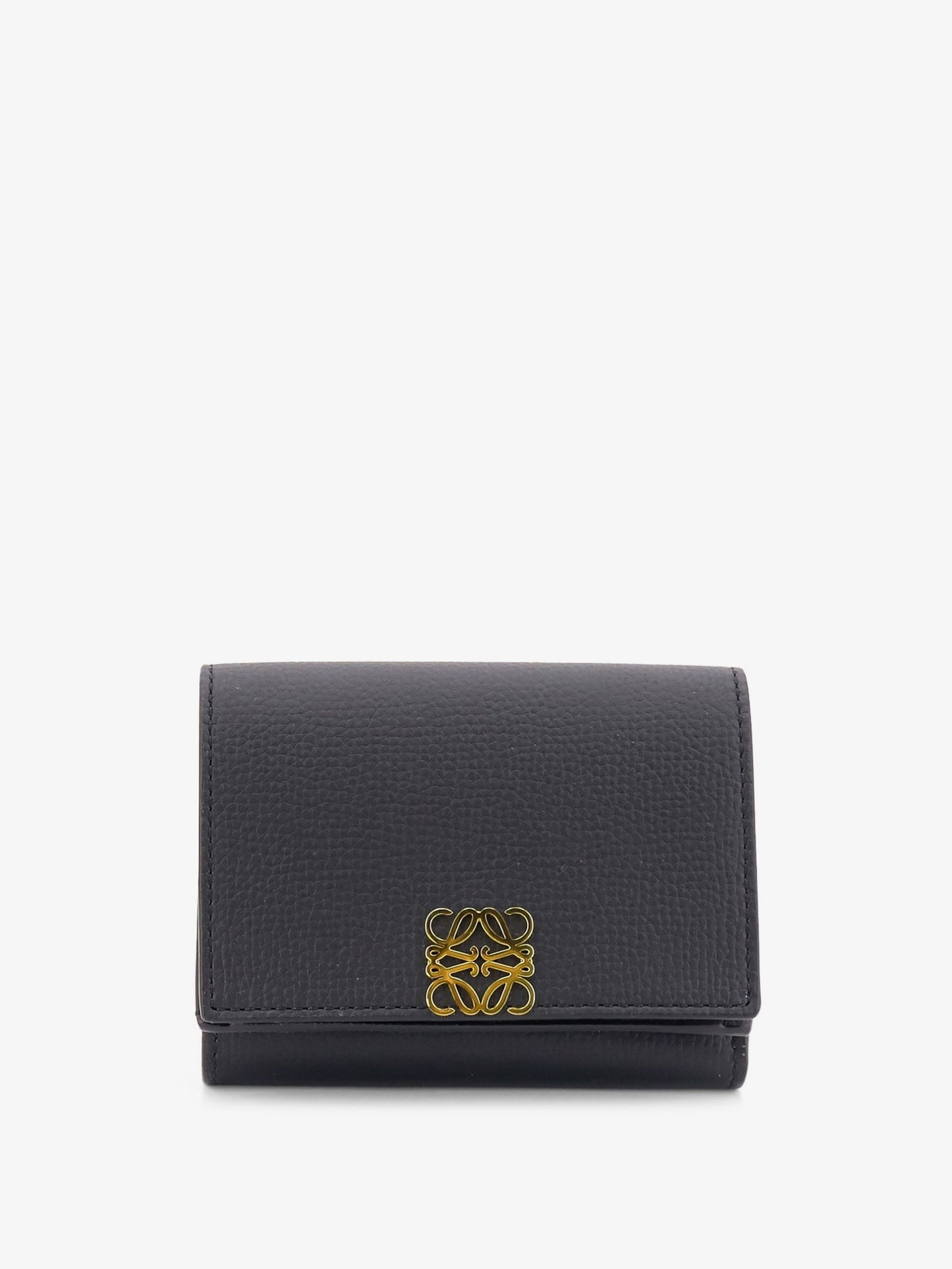 Leather Wallet Anagram Tri-Fold Black