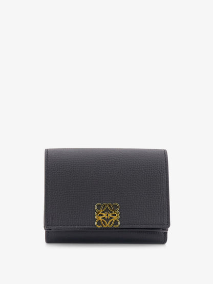 Leather Wallet Anagram Tri-Fold Black