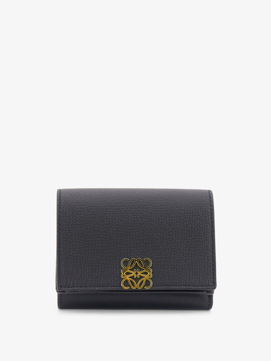 Leather Wallet Anagram Tri-Fold Black