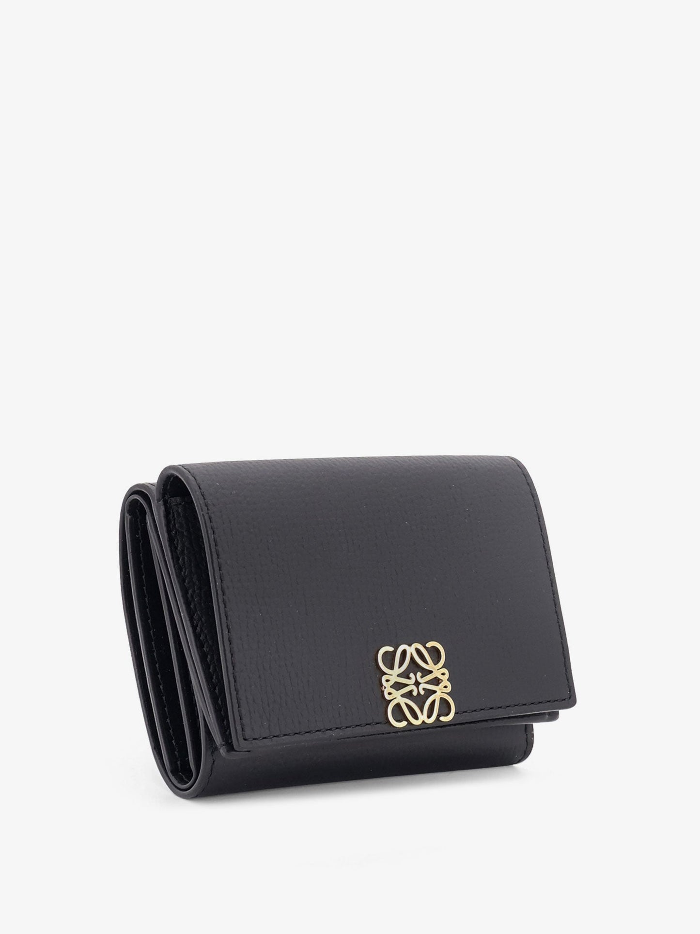 Leather Wallet Anagram Tri-Fold Black