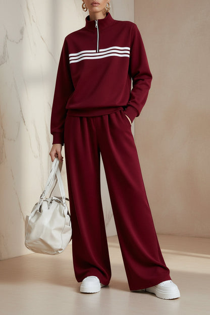 Women's Half-Zip Stripe Sweatshirt & Wide-Leg Pants Set