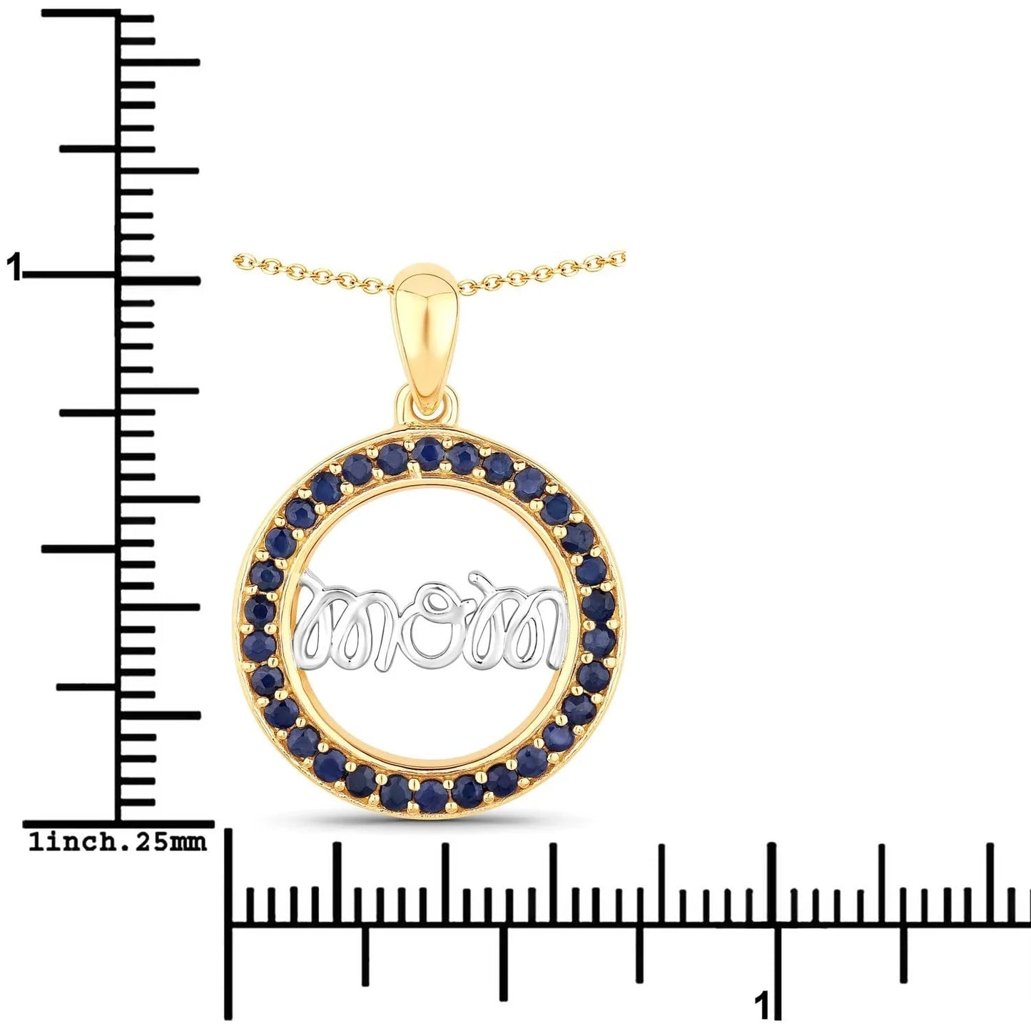 Round Blue Sapphire Prong Gold Plated Silver Mom Circle Pendant Necklace